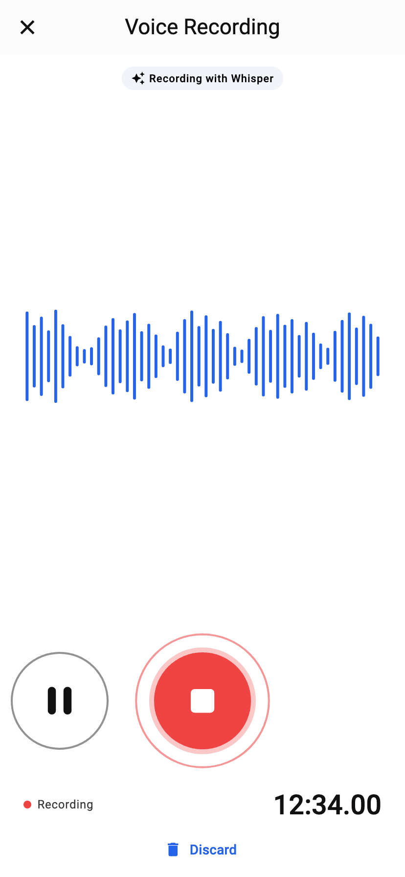 Voice Genie recording screen with a live waveform